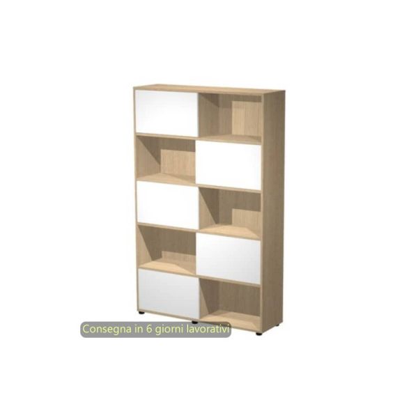 Libreria alta Tetris 5 ripiani con ante scorrevoli 120x35xH.190,6 cm Artexport rovere/bianco - 17060/C3