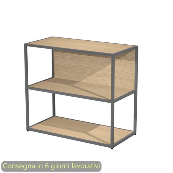 Libreria a giorno bassa 90x44xH.80 cm struttura metallo antracite Artexport Blade ripiani rovere - 270-AF+RP4-C