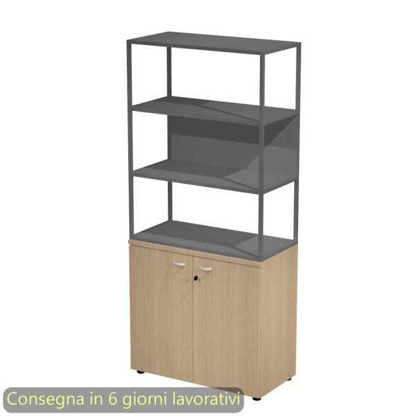 Armadio rovere ante rovere con libreria media metallica antracite - ripiani antracite 90x46xH.204 cm Artexport Blade