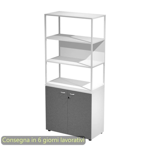 Armadio bianco ante antrac. con libreria media metallica bianca - ripiani bianchi 90x46xH.204 cm Artexport Blade