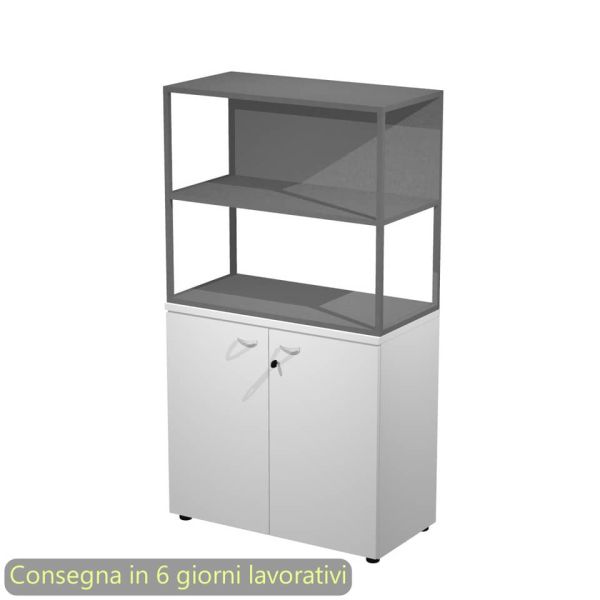 Armadio basso bianco ante bianche con libreria metallica antracite - ripiani antracite 90x46xH.165 cm Artexport Blade