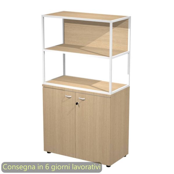 Armadio basso rovere ante rovere con libreria metallica bianca - ripiani rovere 90x46xH.165 cm Artexport Blade