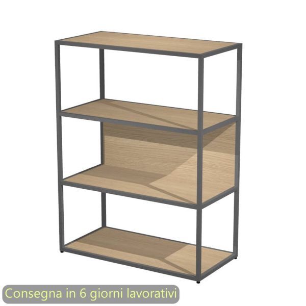 Libreria a giorno media 90x44xH.119 cm struttura metallo antracite Artexport Blade ripiani rovere - 280-AF+RP5-C