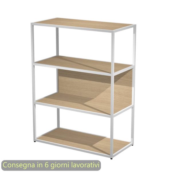 Libreria a giorno media 90x44xH.119 cm struttura metallo bianca Artexport Blade ripiani rovere - 280-AN+RP5-C