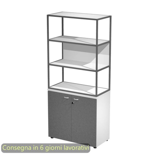 Armadio bianco ante antrac. con libreria media metallica antracite - ripiani bianchi 90x46xH.204 cm Artexport Blade