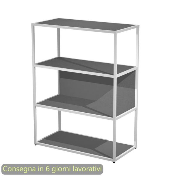 Libreria a giorno media 90x44xH.119 cm struttura metallo bianca Artexport Blade ripiani antracite - 280-AN+RP5-T