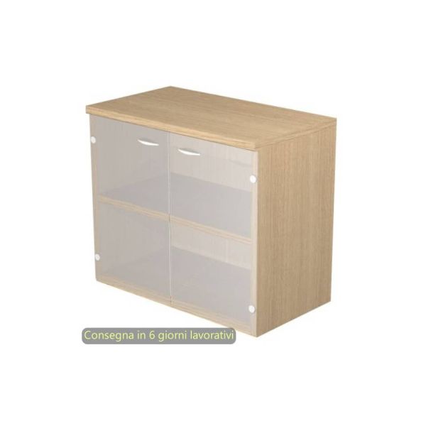 Mobile basso con ante in vetro satinato 80x35xH.72 cm Presto Artexport rovere 030-67G/C