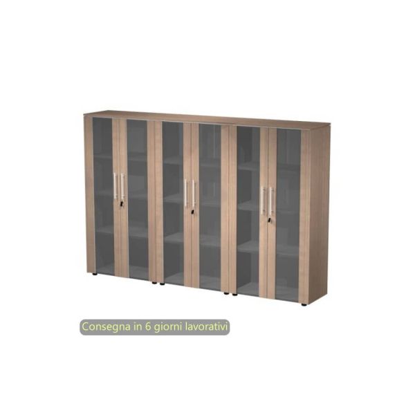 Composizione 3 mobili medi con ante vetro/melam. 162,8x43xH.158,2 cm Flora Artexport ciliegio arabis - 937T-74x3/K