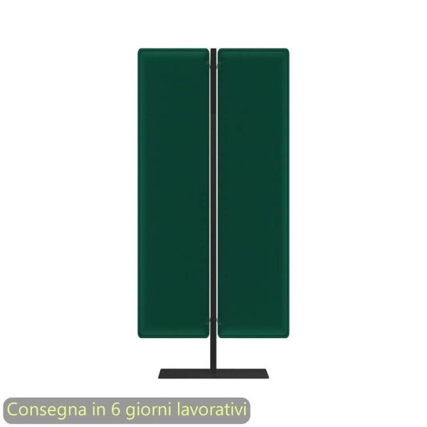 Piantana mobile in metallo nero con 2 pannelli fonoassorbenti verde bosco Moody Artexport 83,8xH.180 cm