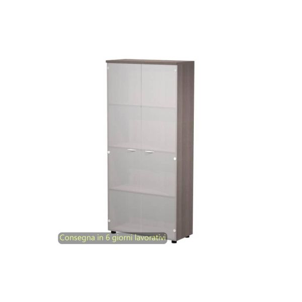 Mobile alto con ante in vetro satinato 80x35xH.180 cm 3 ripiani Presto Artexport frassino toscano