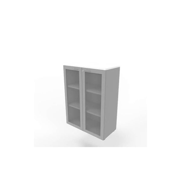 Armadio medio ante vetro telaio MDF, top bianco scocca argento 90x45xH.123,2 cm Practika Quadrifoglio - ECEM90T-BA-AA-V3