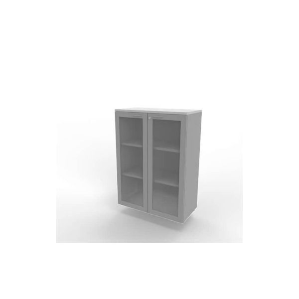 Armadio medio ante vetro telaio MDF, top grigio scocca argento 90x45xH.123,2 cm Practika Quadrifoglio - ECEM90T-GR-AA-V3