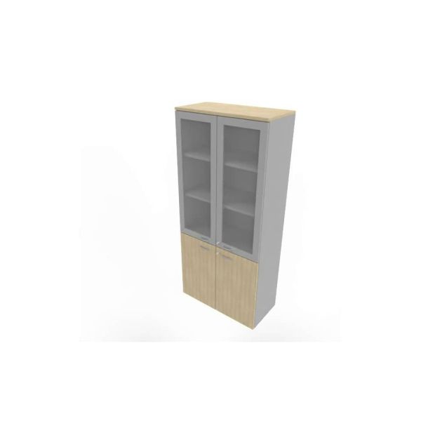Armadio alto con ante basse rovere e alte in vetro telaio MDF scocca argento 90x45xH.200 cm - ECE490T-RK-AA-V3