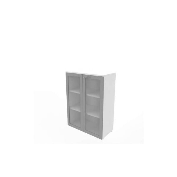 Armadio medio ante vetro telaio MDF, top biancoi scocca bianca 90x45xH.123,2 cm Practika Quadrifoglio - ECEM90T-BA-BA-V3