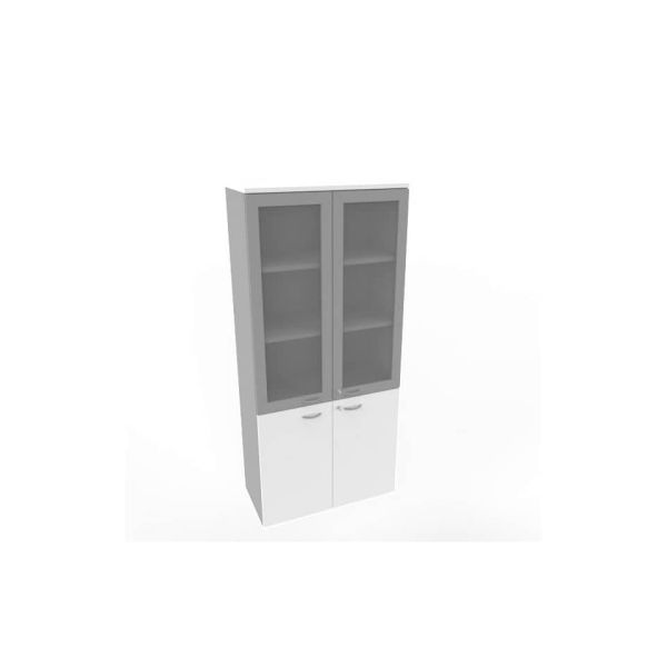 Armadio alto con ante basse bianche e alte in vetro telaio MDF scocca trama antracite 90x45xH.200 cm