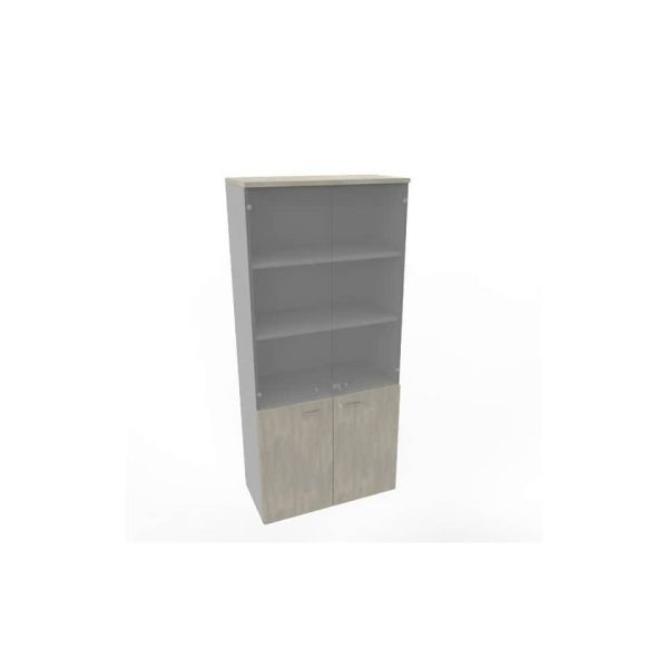 Armadio alto con ante basse cemento e alte in vetro scocca trama antracite 90x45xH.200 cm - ECE490V-CL-TA-GE