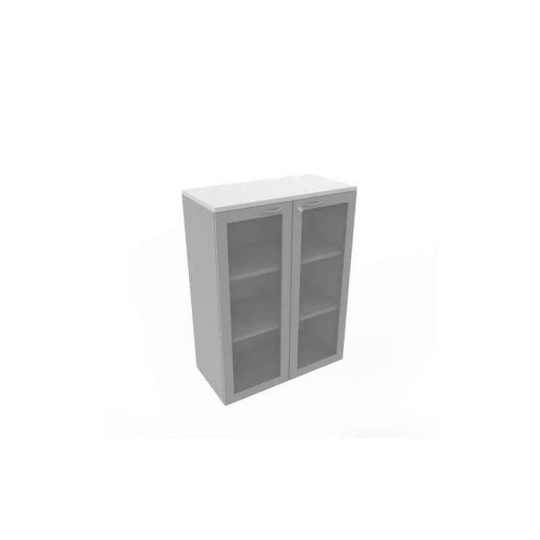 Armadio medio ante vetro telaio MDF, top grigio scocca trama antracite 90x45xH.123,2 cm - ECEM90T-GR-TA-V3