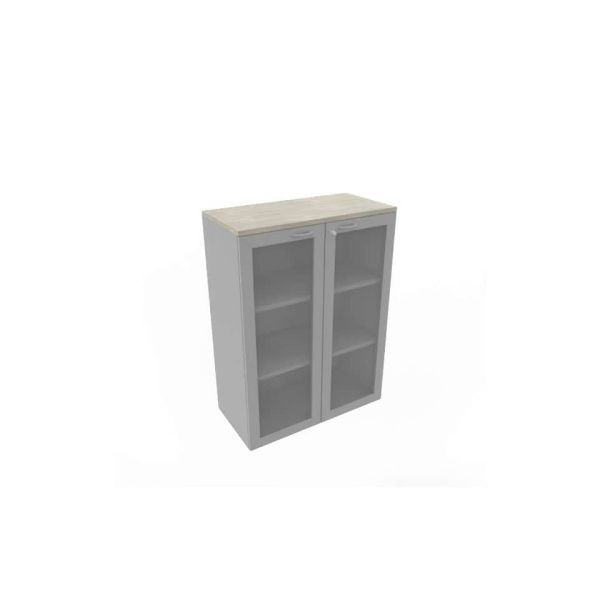 Armadio medio ante vetro telaio MDF, top cemento scocca trama antracite 90x45xH.123,2 cm - ECEM90T-CL-TA-V3