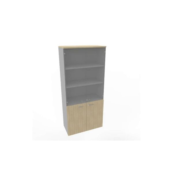 Armadio alto con ante basse rovere e alte in vetro scocca trama antracite 90x45xH.200 cm - ECE490V-RK-TA-GE