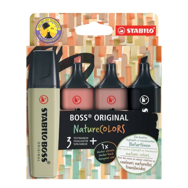 Evidenziatori Stabilo Boss Nature Colors - colori assortiti - conf. da 4 pezzi - 70/4-2-3