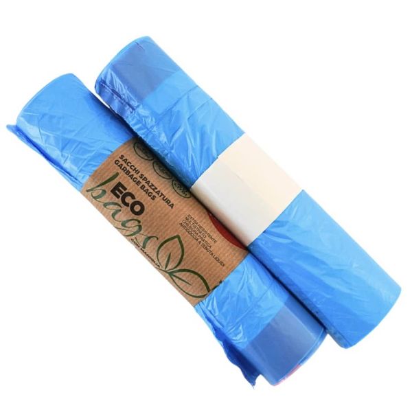 Sacchi immondizia in rotolo Erisack 48x57 cm HDPE 4,9 g - 9my con legaccio - azzurro semitrasparente 15 sacchi SP122