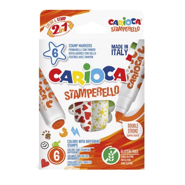Pennarelli doppia punta Carioca Stamperello - conf. da 6 colori assortiti - 42279