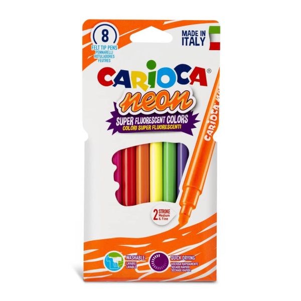 Pennarelli lavabili punta tonda Carioca colori assortiti neon - conf. da 8 pezzi - 42785