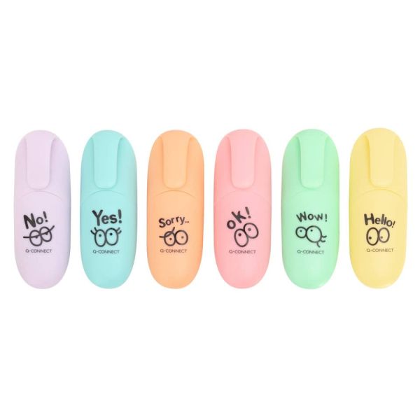 Set mini evidenziatori Q-Connect Joyful Pastel 1-5 mm - colori pastello assortiti - conf. 6 pezzi - KF17419