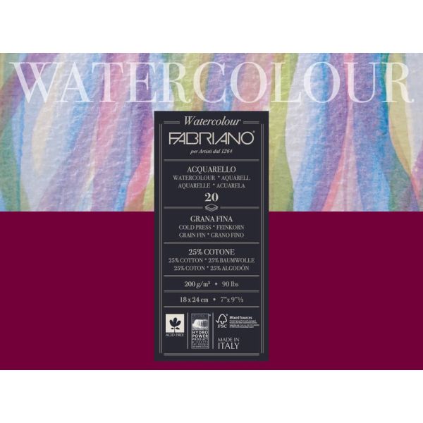 Blocco collato Fabriano Watercolour grana fine 20 fogli 18x24 cm - 200 g - 72611824