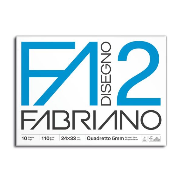 Album da disegno Fabriano F2 punto metallico 110 g/m² 24x33 cm 10 fogli quadrettato 5 mm - 04204311
