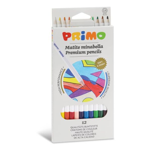 Matite colorate esagonali Primo minabella laccate - Ø 3,8 mm in conf. da 12 colori assortiti - 522MINAB12