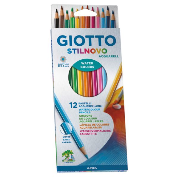Matite acquerellabili Giotto Stilnovo in conf. da 12 colori assortiti - water colors - F255700
