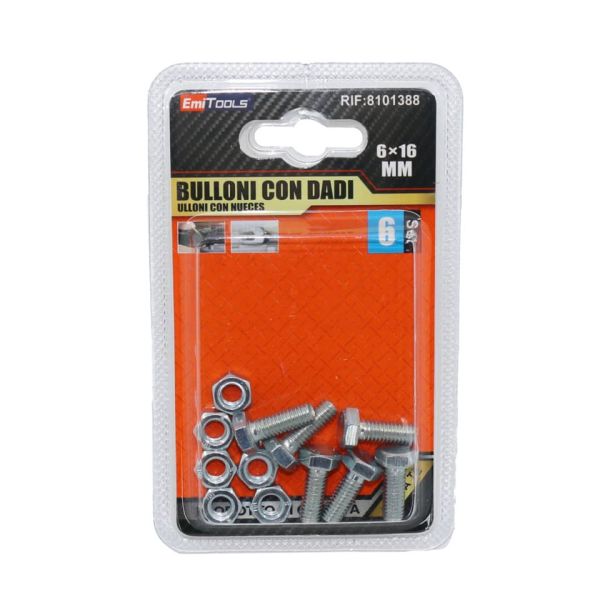 Bulloni con dadi Emi M6 x 16 mm - conf. 6 pezzi - 8101388