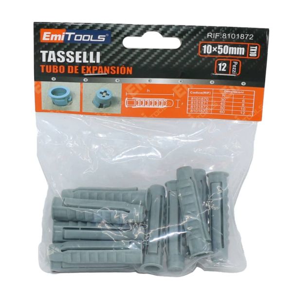 Tasselli in nylon per muro Emi 5 cm x  Ø 10 mm - colore grigio - conf. da 12 pezzi - 8101872