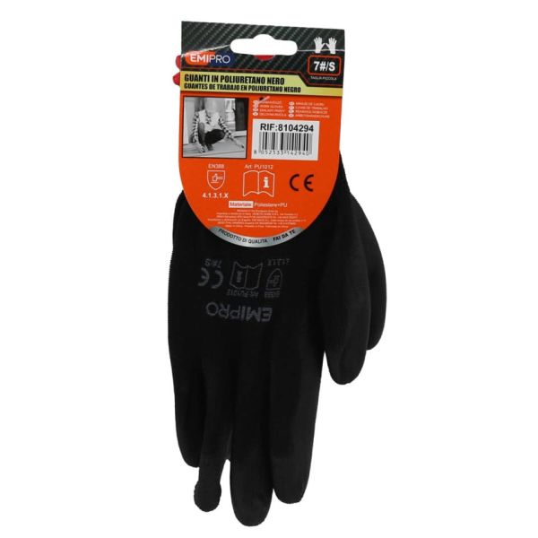 Guanti da lavoro in poliuretano Emi 7/S - nero - EN 388 4131X - 8104294