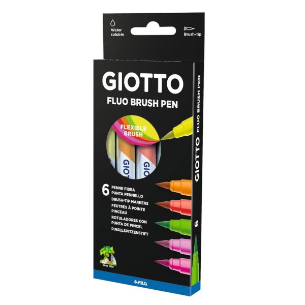 Pennarelli acquerellabili con punta a pennello Giotto Turbo Soft Brush in conf. 6 colori assortiti Fluo - F427200
