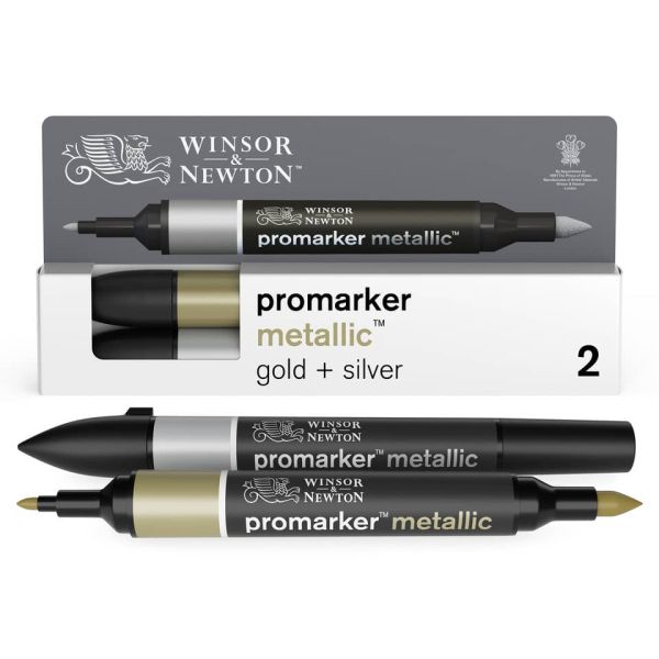 Pennarelli doppia punta Winsor&Newton - Promarker argento e oro - conf. 2 pezzi - 0290150
