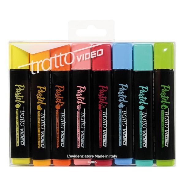 Evidenziatori Tratto Video Pastel  1-5 mm in busta appendibile da 8 colori pastello assortiti - F838000