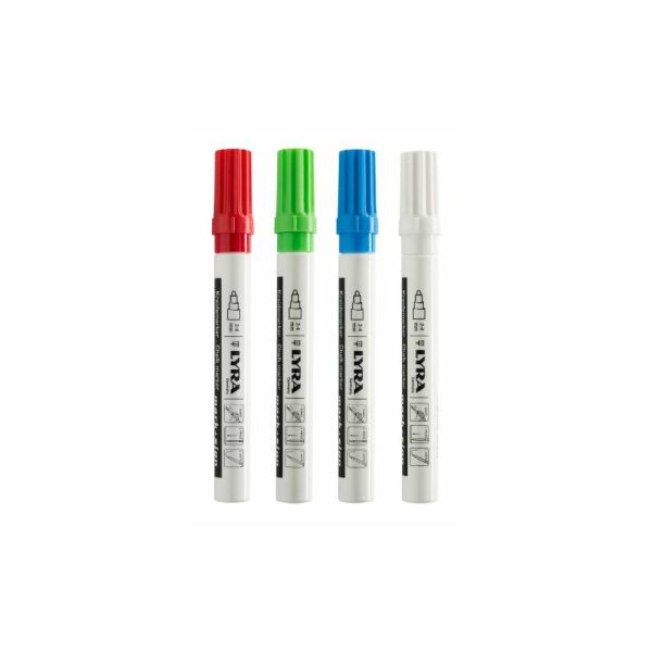 Marcatore a gesso liquido Lyra bianco p. tonda 2-4 mm - conf. 4 colori L4411040