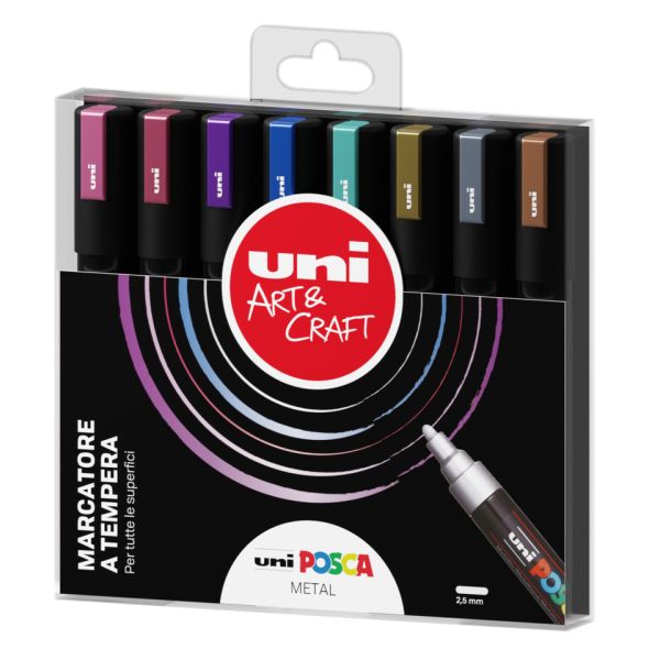 Marcatore Uni Posca punta media 8 colori metal assortiti M PC5MM 8P