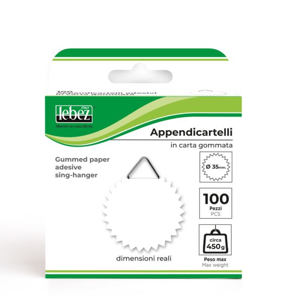 Ganci appendicartelli Lebez in carta gommata Ø 35 mm - conf. 100 pezzi - bianco - 263