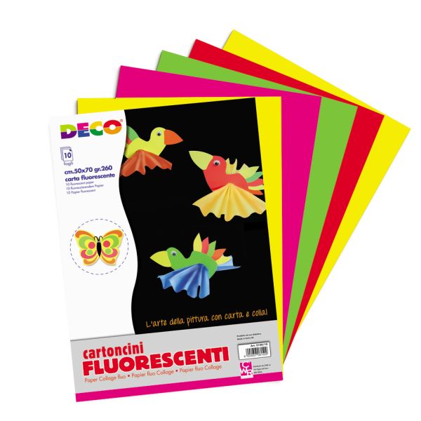 Cartoncini Fluo Deco formato 50x70 cm 260 g/m² - colori assortiti - conf. 10 pezzi - 2150/10