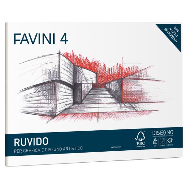 Cartangolo da disegno Favini 4 f.to 24x33 cm 20 fogli da 220 g/m2 ruvido neutro - A168504