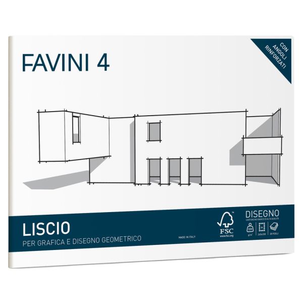 Cartangolo da disegno Favini 4 f.to 24x33 cm 20 fogli da 220 g/m2 liscio neutro - A166504