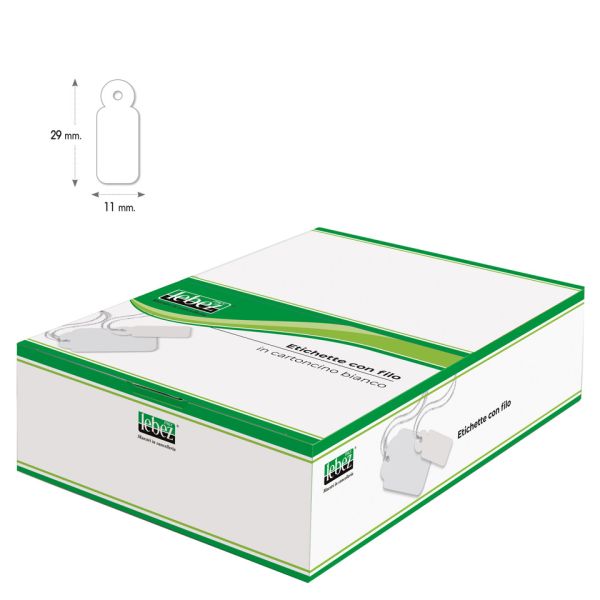 Etichette con filo in cartoncino bianco Lebez formato 11x29 mm - conf. 1000 pezzi - A385