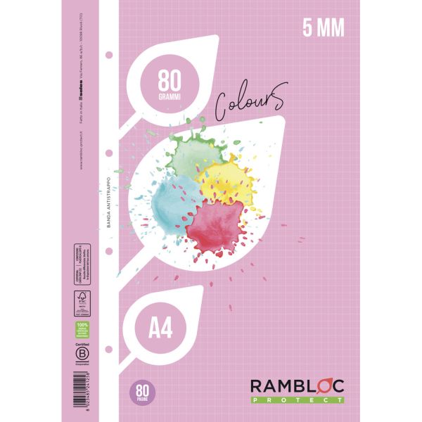 Ricambio rinforzato quaderni ad anelli Rambloc formato A4 colore rosa - 5 mm - 90524125