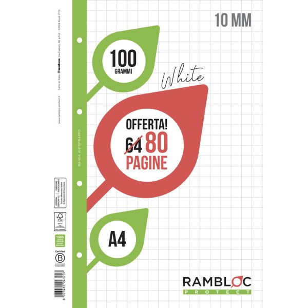 Ricambio quaderni ad anelli Rambloc formato A4 -32 ff +8 ff 10 mm 90524320