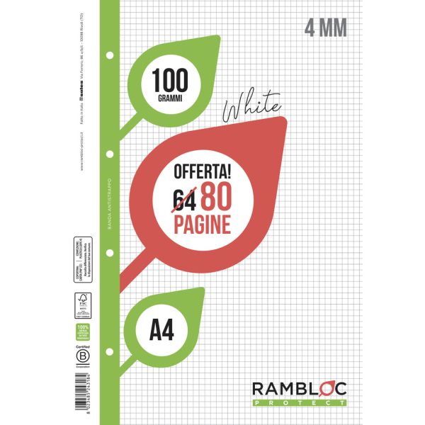 Ricambio quaderni ad anelli Rambloc formato A4 -32 ff +8 ff 4 mm 90524318