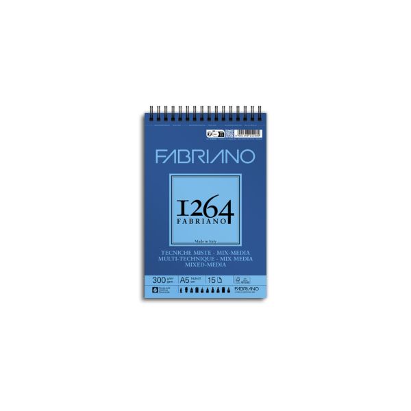 Blocco spiralato tecniche miste Fabriano 1264 - 300 g A5 - 15 fogli 19100642