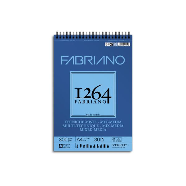 Blocco spiralato tecniche miste Fabriano 1264 - 300 g A4 - 30 fogli - 19100643